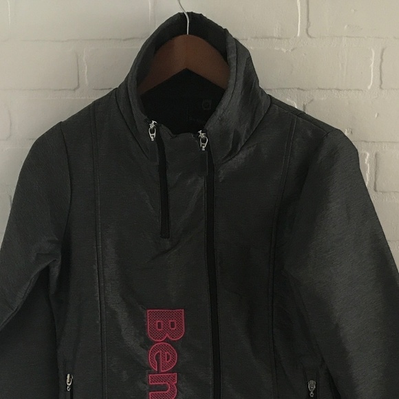 Bench Women’s track Shell Jacket Dark gray pink fleece lining Activewear S - Picture 2 of 9
